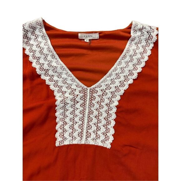 NWOT Entro Long Sleeve Dress Lace Trim Rust Orange Small - Picture 6 of 11